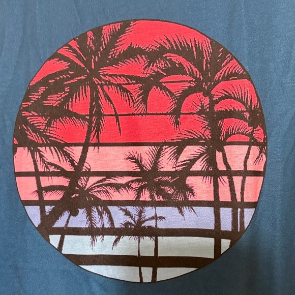 Emery Rose Teal Sleeveless Tee with Palm Design, 2XL - Picture 3 of 5